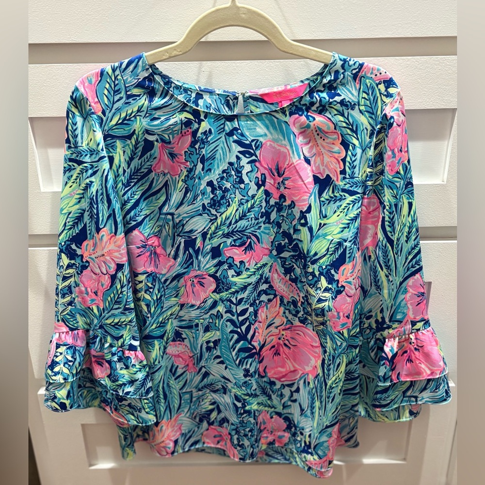 Lilly Pulitzer Pink and Blue Floral Blouse